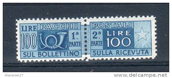 Italia / Italy 1946-51 -- Pacchi Postali --  Fil.Ruota --  &pound; 100  (Sass.77)--- MVLH * / VF - Postpaketten