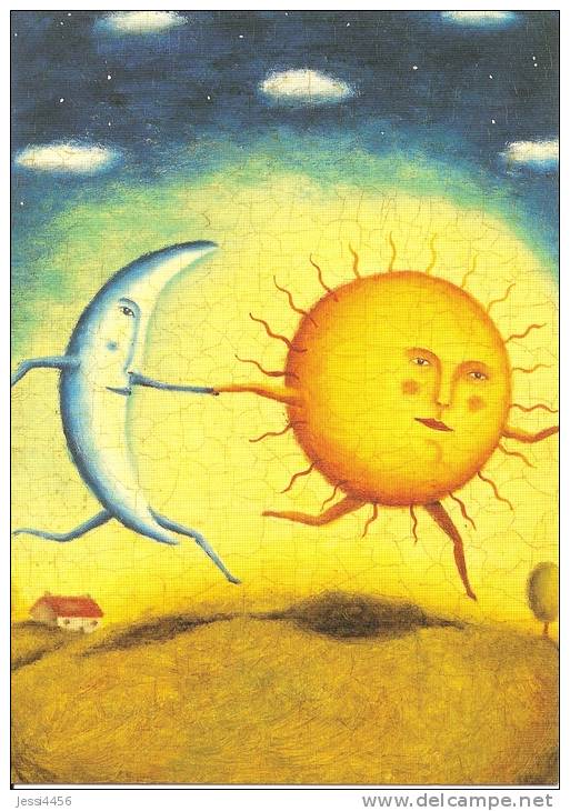 CPM Carte Lune Soleil 14,7x10,5 Cm Alison Jay + Enveloppe - Eclipse - Peintures & Tableaux