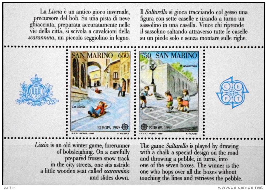 San Marino 1989 EUROPA  MiNr . 1407-1408   BLOCK 12   MNH (**)   ( Lot Ks 500  ) - Usati