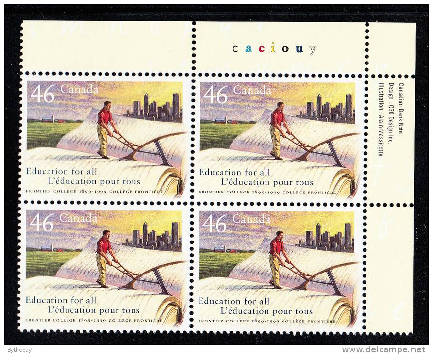 Canada MNH Scott #1810 Upper Right Plate Block 46c Frontier College - Plattennummern & Inschriften