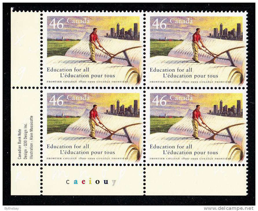 Canada MNH Scott #1810 Lower Left Plate Block 46c Frontier College - Num. Planches & Inscriptions Marge