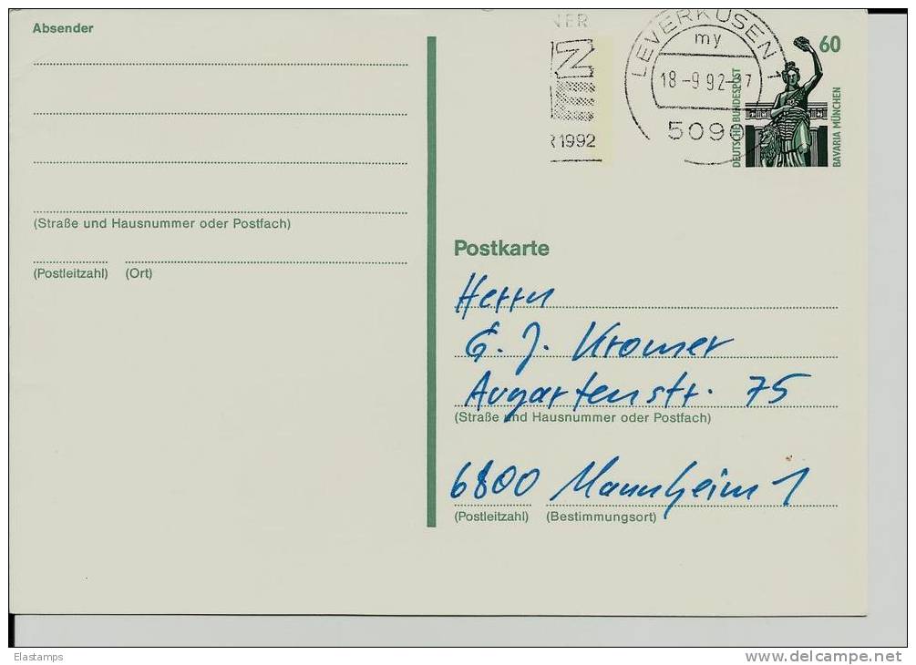=DE GS 1992 Leverkusen - Cartes Postales - Oblitérées