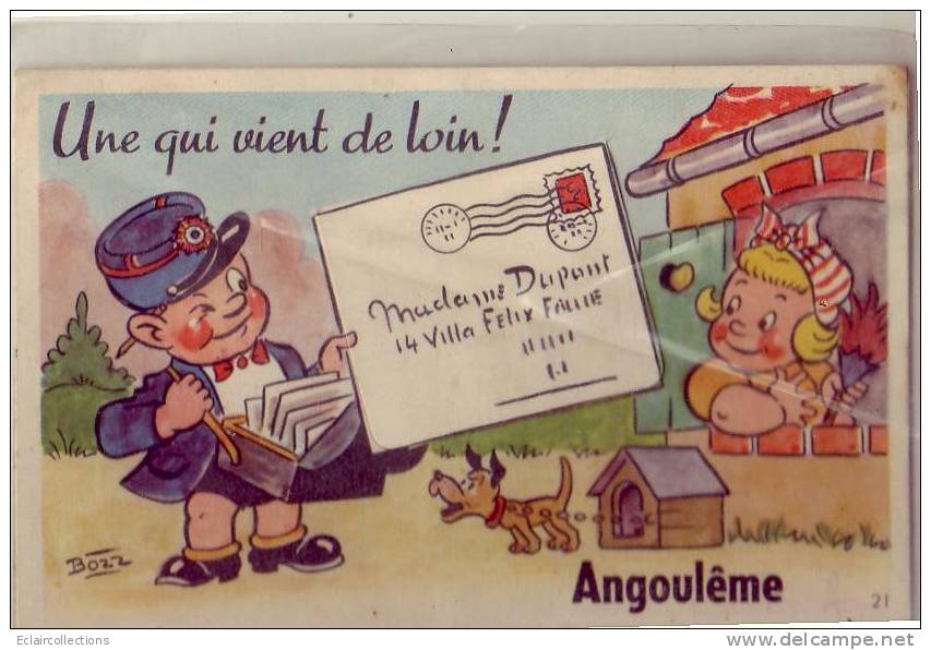 Angoulême    Fantaisie Illustrée Par  Bozz  Facteur  Carte A Système Avec Dépliant - Angouleme