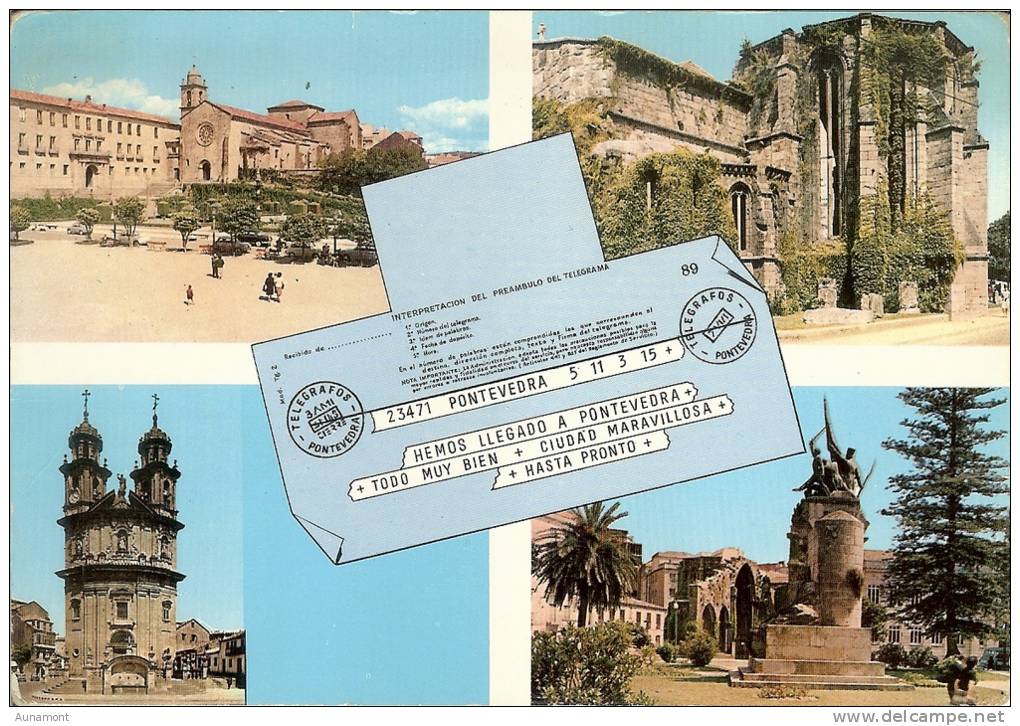 España--Pontevedra--1966--Vistas Varias Monumentos---Fechador--Avion-Pontevedra-a, Barcelona - Pontevedra