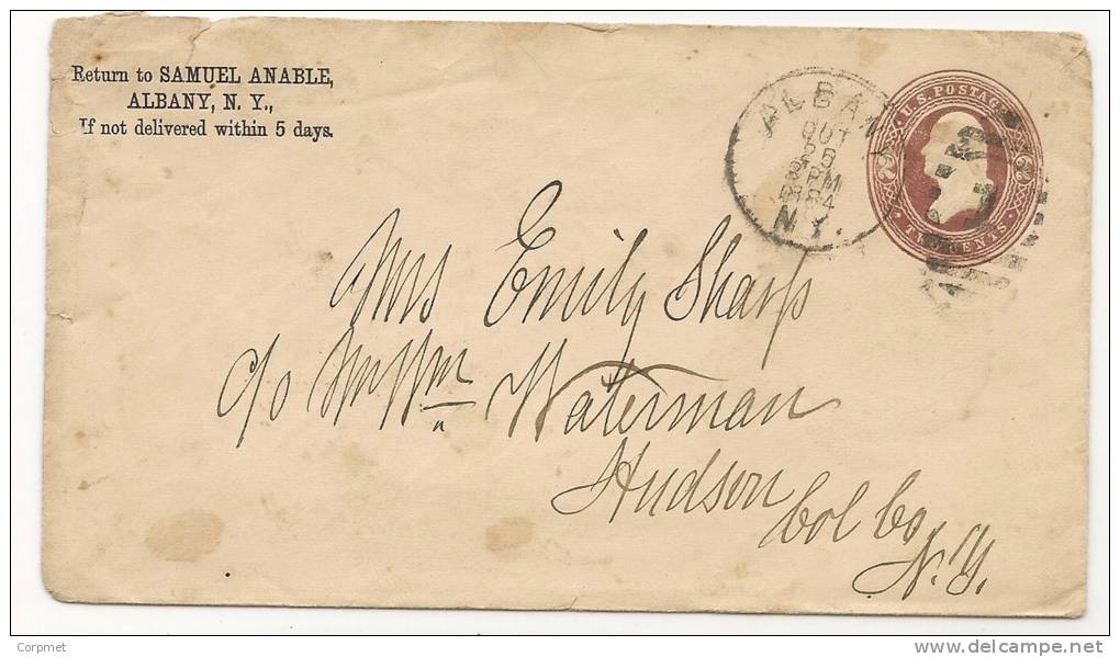 USA - 1884 ENTIRE COVER  Ffrom ALBANY To HUDSON - ...-1900