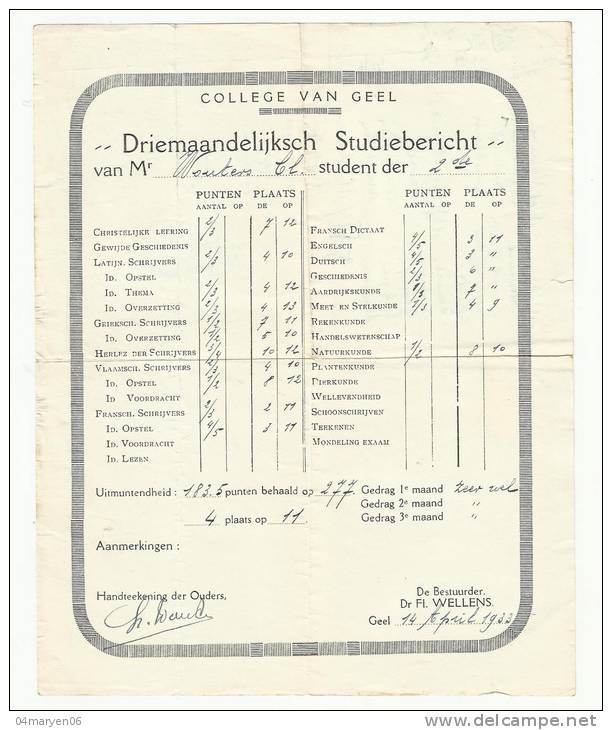 --** COLLEGE VAN GHEEL   ***- """ Driemaandelijksch Studiebericht  """-14 April 1933 - Geel