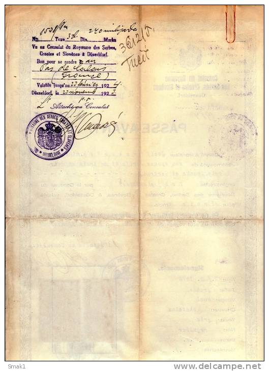 H PASSES SHS KINGDOM OF SERBS CROATS AND SLOVENES FROM CONSULAT IN DUSSELDORF - Historical Documents