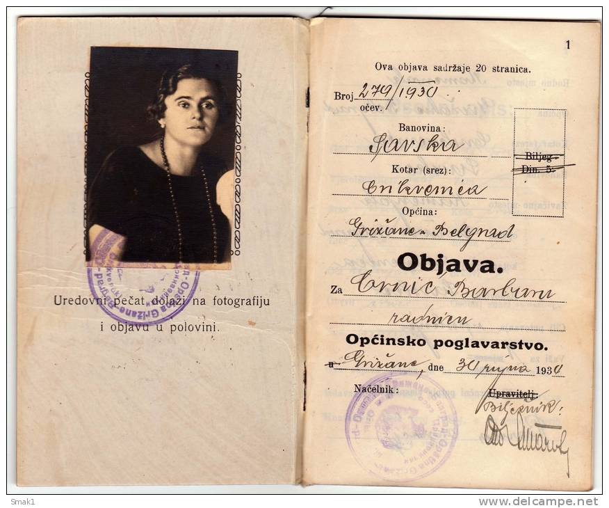 H TRAVEL DOCUMENTS FOR EMPLOYMENT KINGDOM OF JUGOSLAVIA CRIKVENICA CROATIA - Historical Documents
