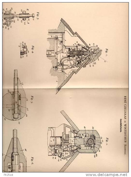 Original Patentschrift - R. Geelhaar In Winterthur , 1901 , Panzerturm , Geschützturm , Geschütz , Kanone , Panzer !!! - Documents