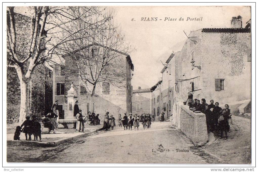 Rians (Var, 83), Place Du Portail, 1909, éd. L. O. N° 8, Pub. Chocolat Menier - Rians