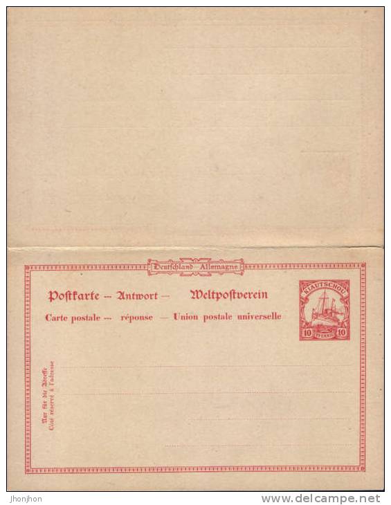 Germany-Postal Stationery Postcard 1901 10/10pf Kiautschou,with Paid Answer-unused, 2/scans - Kiaochow