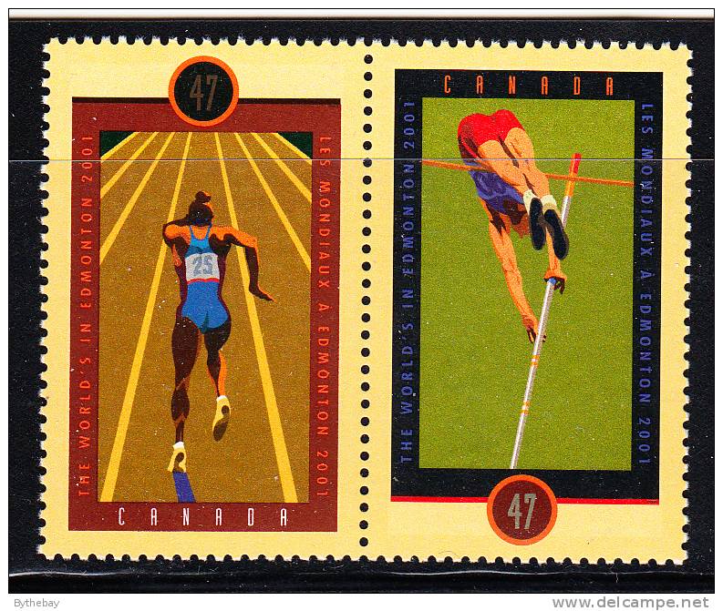 Canada MNH Scott #1908a Se-tenant Pair 47c IAAF World Championships - Nuevos