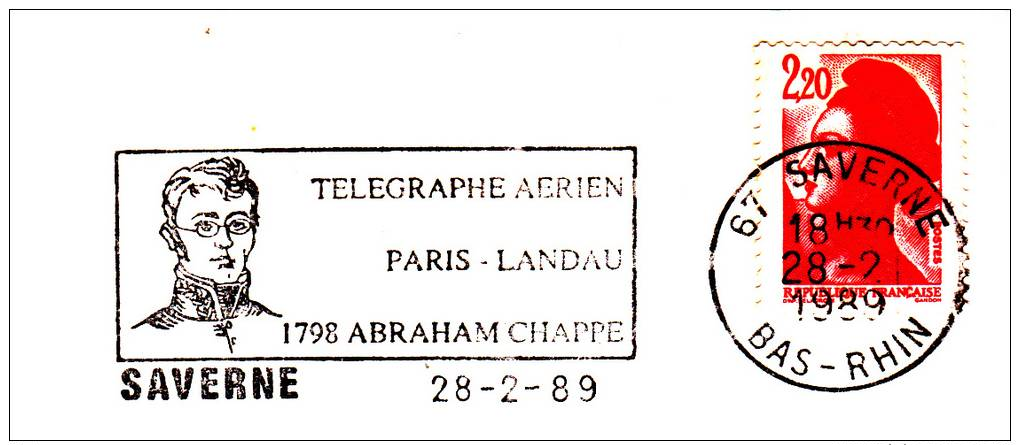 FLAMME SUR ENVELOPPE SAVERNE 67 TELEGRAPHE PARIS LANDAU CHAPPE - 1961-....