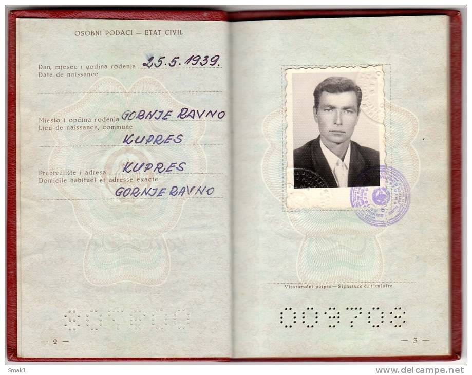 H PASSPORT SFRJ JUGOSLAVIA KUPRES BOSNIA  WORK VISA FOR LIBYA - Historical Documents
