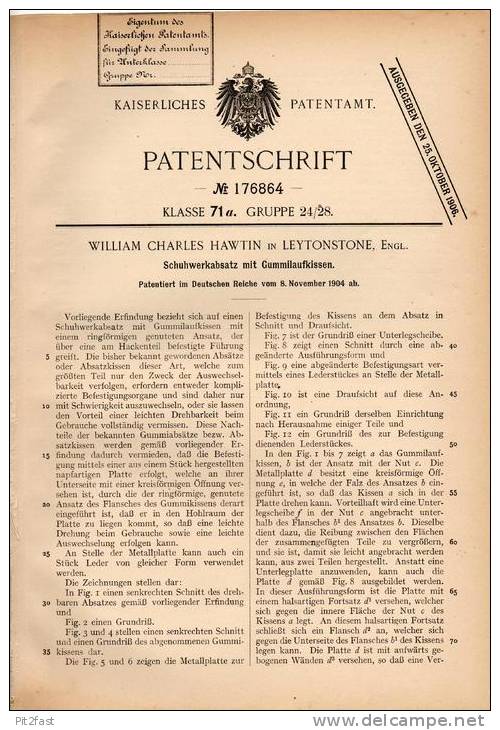 Original Patentschrift - W. Hawtin In Leytonstone , 1904 , Schuhabsatz Mit Gummikissen , Schuster , Schuhe !!! - Chaussures