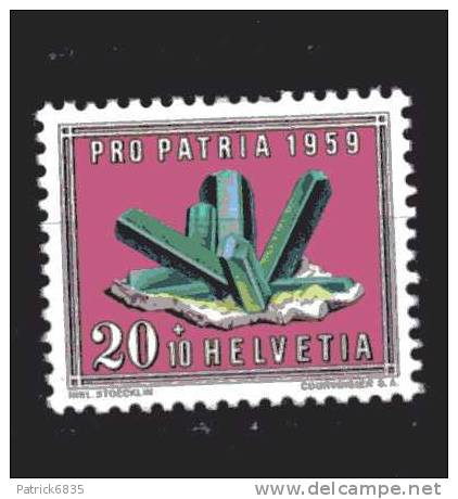 Svizzera ** - 1959 - Pro Patria.  Minerali E Fossili.  Tormalina. 20+10 - Ongebruikt