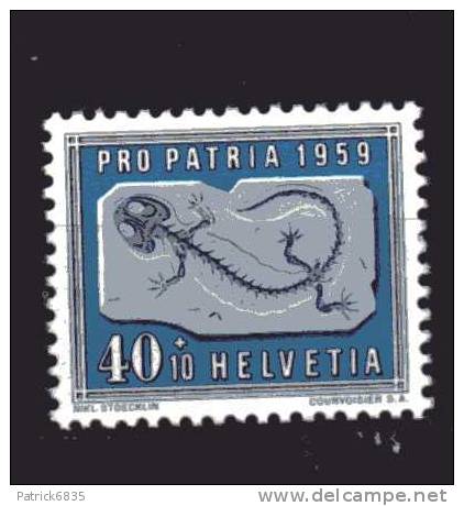 Svizzera ** - 1959 - Pro Patria.  Minerali E Fossili.  Salamandra 40+10 - Ongebruikt