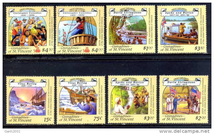 Grenadines St. Vincent / Explorers And Sailors Columbus Bering Livingstone Ships Boats Barcos Exploradores / C5122 - Christophe Colomb