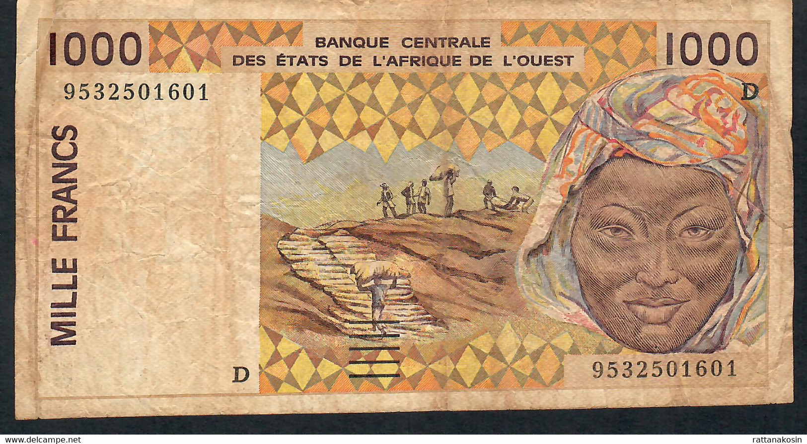 WAS MALI   P411De   1000  FRANCS    1995    FINE Corner Tape - Malí