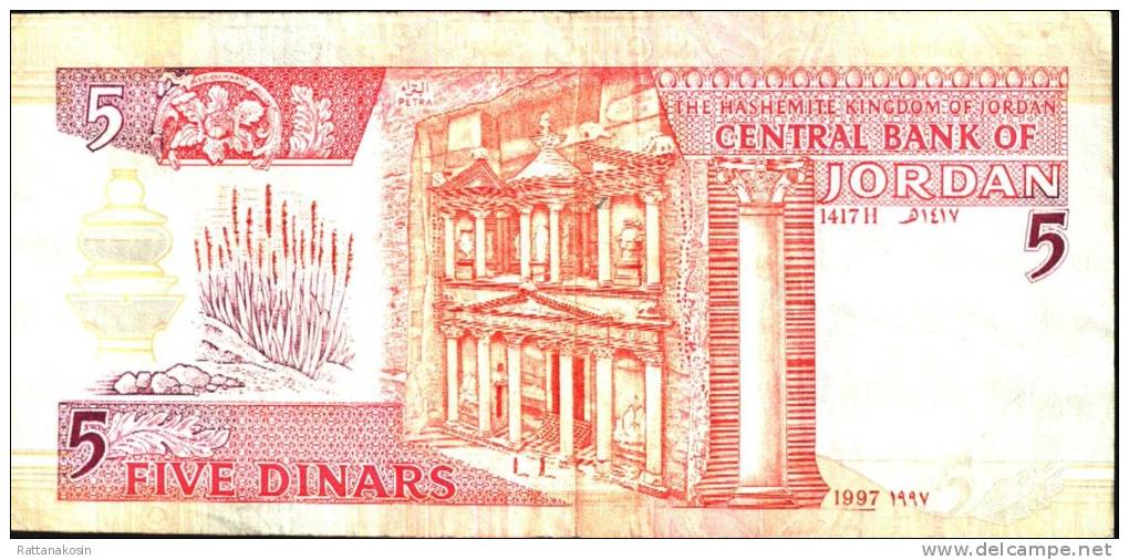 JORDAN  P30b  5  DINARS  1997  VF  NO P.h. ! - Jordanie