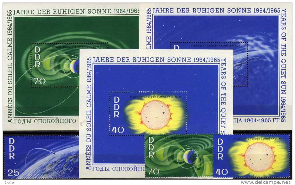Jahr Ruhige Sonne 1964 DDR 1081/3 + Block 20/22 ** 20€ Erde Satellit Rakete Wolken Foglietti Space Bloc Sheet Of Germany - Collections