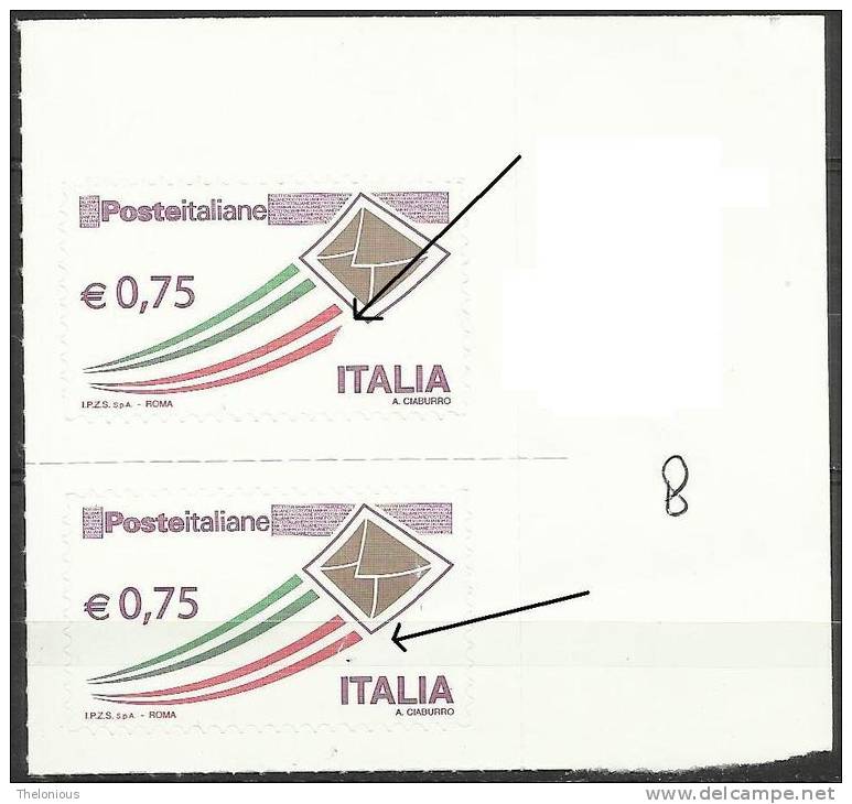 # 2011 - Posta Prioritaria Con Difetto Di Stampa - Angolo Di Foglio € 0,75 X 2 Nuovi - Errors And Curiosities