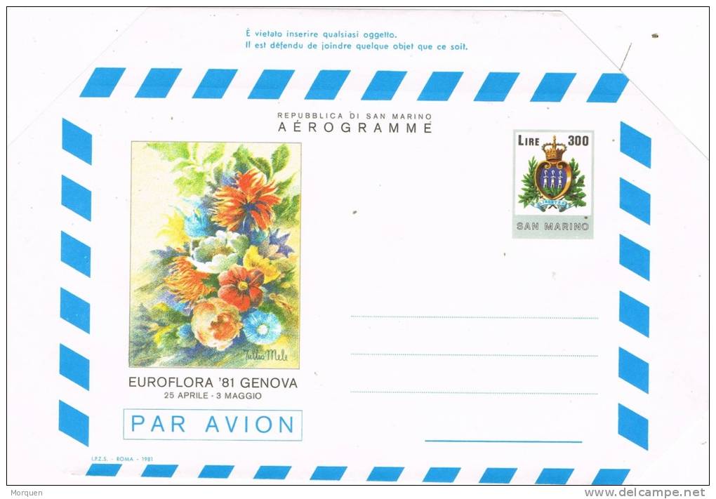 Aerograma SAN MARNO, 300 Lire. Euroflora 1981 - Luftpost