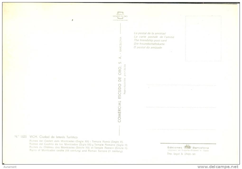 España--Barcelona--1968--Vich--Castillo De Los Montcadas,Siglo XII Y Templo Romano Siglo II - Castillos