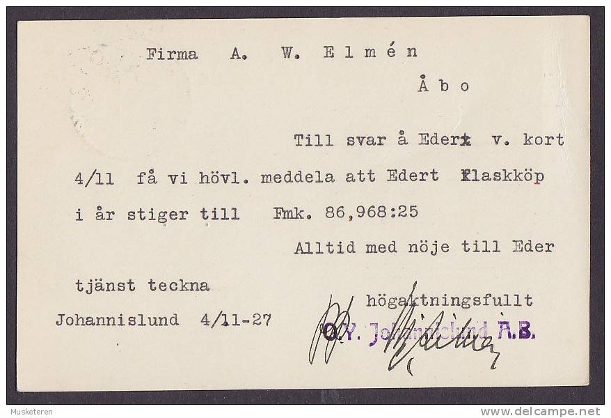 Finland Postal Stationery Ganzsache Entier 1 M Postkort Deluxe SALO 1927 To ÅBO (2 Scans) - Entiers Postaux