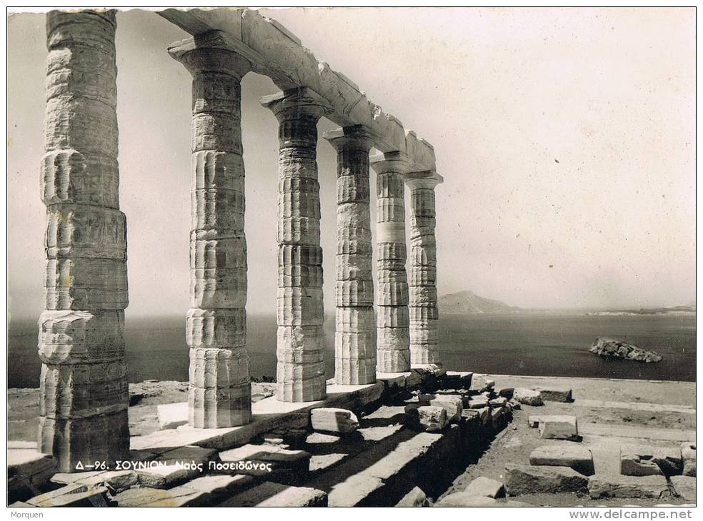 Postal ATENAS (Gercia) 1958. Vista De SOUNION, Templo De Poseidon - Briefe U. Dokumente