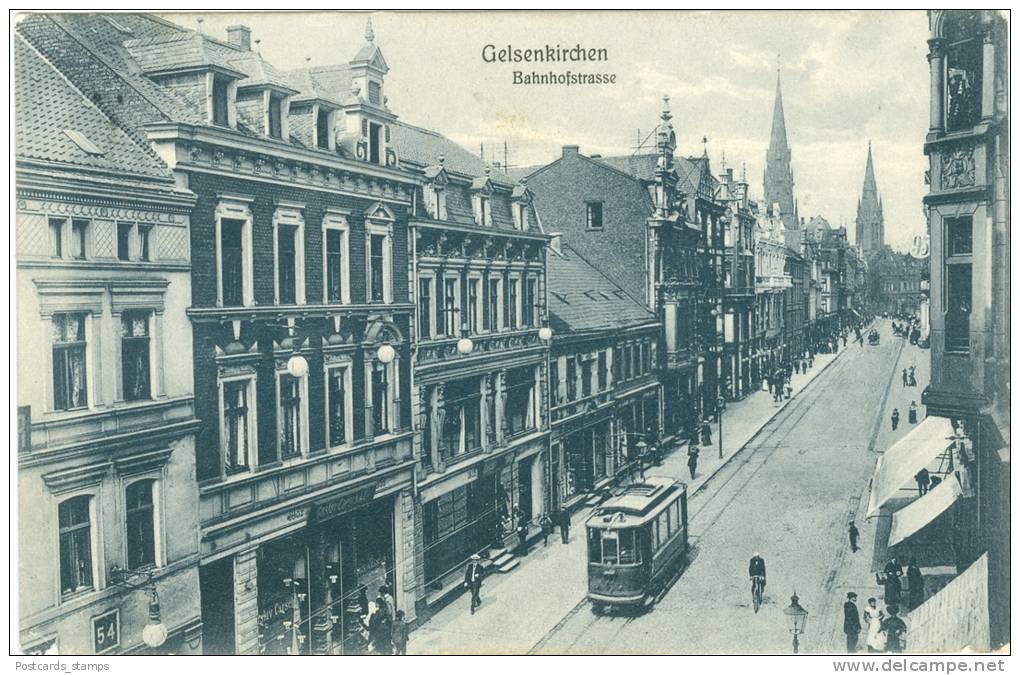 Gelsenkirchen, Bahnhofstrasse Mit Strassenbahn, 1907 - Gelsenkirchen