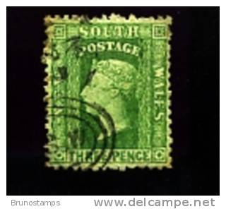 AUSTRALIA/NEW SOUTH WALES - 1872  3d. YELLOW GREEN  PERF. 13    FINE USED - Gebraucht