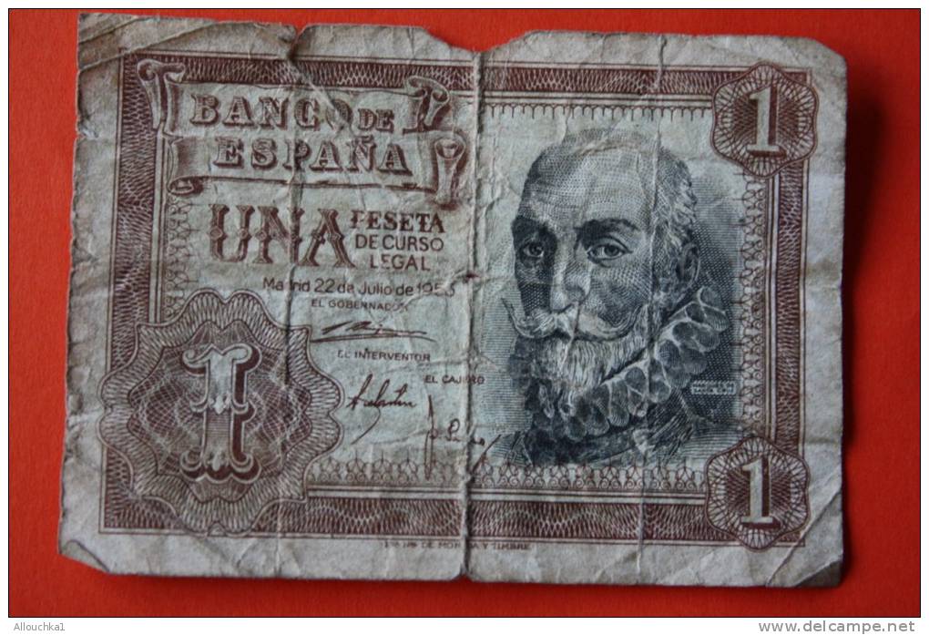 Banco De España Espagne  UNA PESETA De Curso Legal -Madrid 22 De Julio De 1953"Billet De Banque Bank Banca  Monnaies & B - 1-2 Pesetas