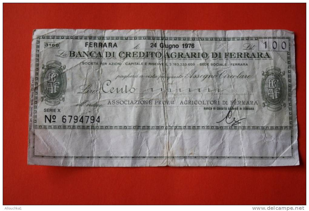 Banca Di Credito Agrarerio Di Ferrara Italia Italie 24 Glugno 1976  Vale 100 Lires Banco "Billet De Banque Bank Banca - Autres & Non Classés