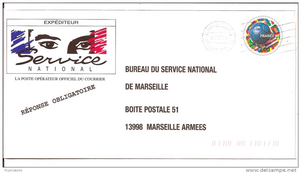 ENTIER POSTAL RÉPONSE SERVICE NATIONAL MARSEILLE FOOT 98 OBL MARSEILLE 1999 - Prêts-à-poster:reply