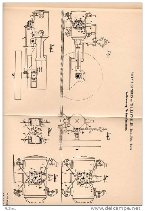 Original Patentschrift - F. Eisenbeis In Wellesweiler B. Neunkirchen , 1899 , Ventilsteuerung Für Dampfmaschinen !!! - Machines