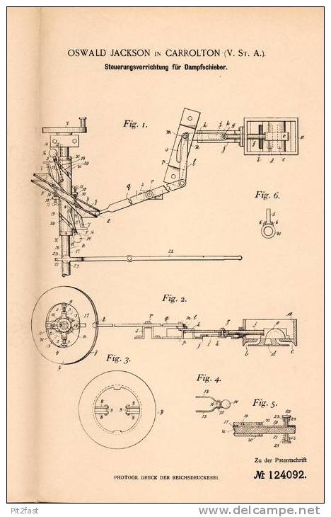 Original Patentschrift - Oswald Jackson In Carrolton , USA , 1900 , Steuerung Für Dampfschieber !!! - Tools