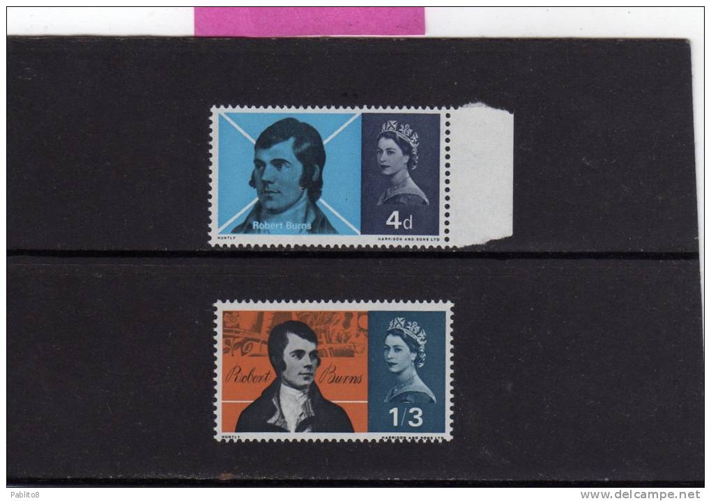 GREAT BRITAIN - GRAN BRETAGNA 1966 ANNIVERSARY DEATH ROBERT BURNS - 170 ° ANNIVERSARIO MORTE POETA SCOZZESE MNH - Unused Stamps