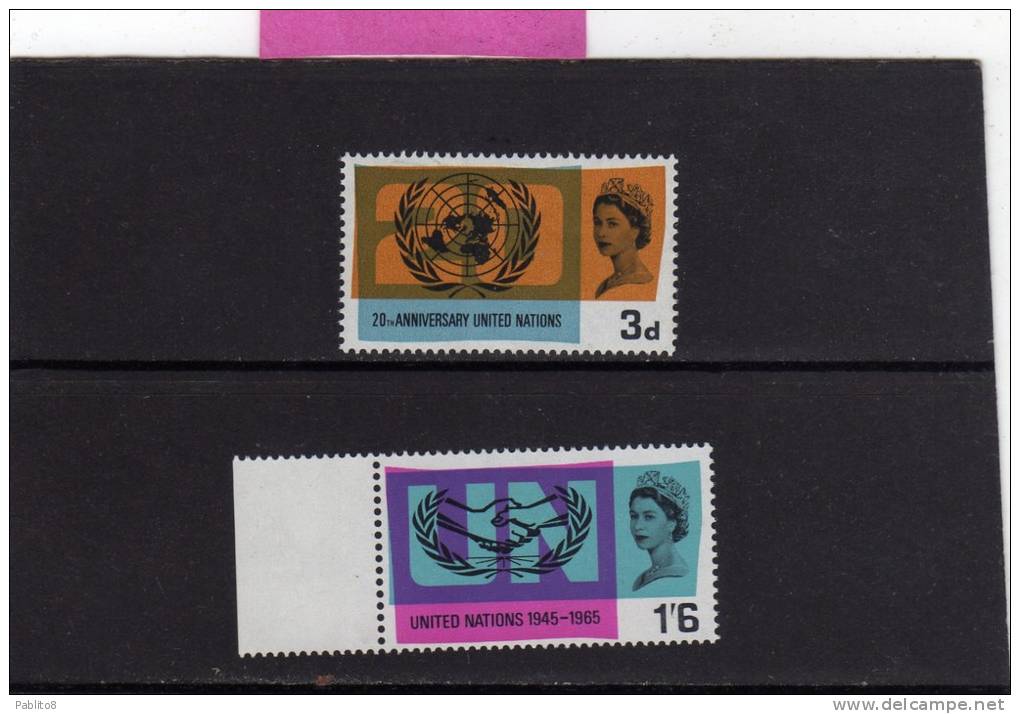 GREAT BRITAIN - GRAN BRETAGNA 1965 UN 20TH ANNIVERSARY ICY XX 20° ANNIVERSARIO ONU I.C.Y. COMPLETE SET SERIE MNH - Unused Stamps