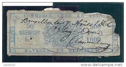 Belgique - Effets De Commerce - 1866 (voir Scan) - Stamps