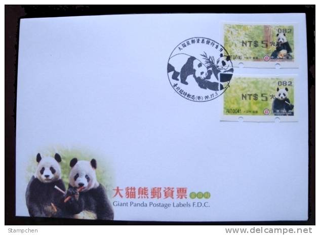FDC 2010 Giant Panda Bear ATM Frama Stamps-- Black Imprint- Bamboo Bears WWF - FDC