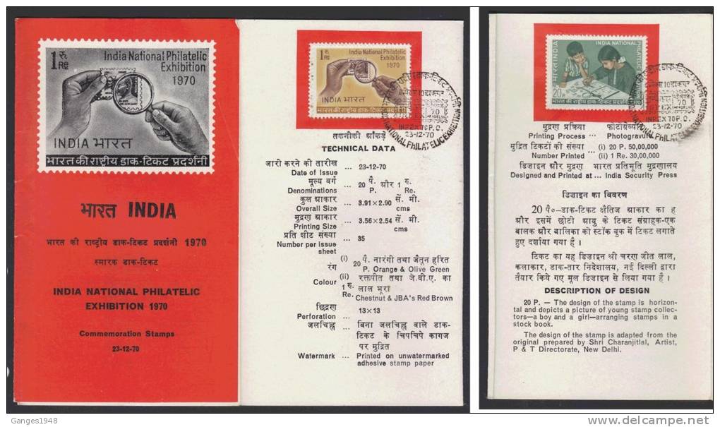 India  1970  INPEX  GANDHI  STAMP ON STAMP  2v  FDI BROCHURE  #   20846 - Mahatma Gandhi