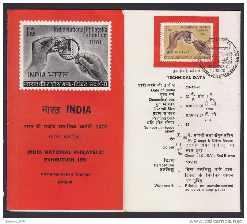 India  1970  INPEX  GANDHI  STAMP ON STAMP  2v  FDI BROCHURE  #   20846 - Mahatma Gandhi