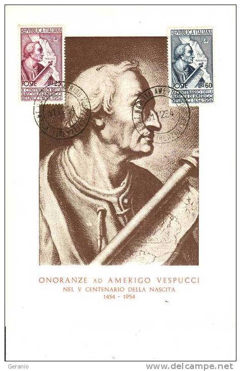 FDC  MAXIMUS CENTENARIO VESPUCCI 1954 - FDC