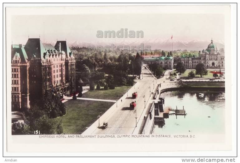 VICTORIA B.C. Postcard Ca1920s-Empress Hotel-Parliament-OLympic Mountains- CANADA - Gowen Sutton [c2627] - Victoria