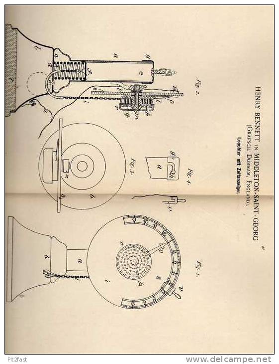 Original Patentschrift - H. Bennett In Middleton Saint Georg , 1891 , Leuchter Mit Uhr , Zeitanzeiger , Clock !!! - Altri & Non Classificati