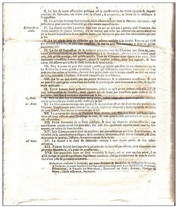 Lettres Patentes Du Roi 17 Novembre 1789 Déclaration Des Droits De L´homme Et Du Citoyen - Historische Dokumente