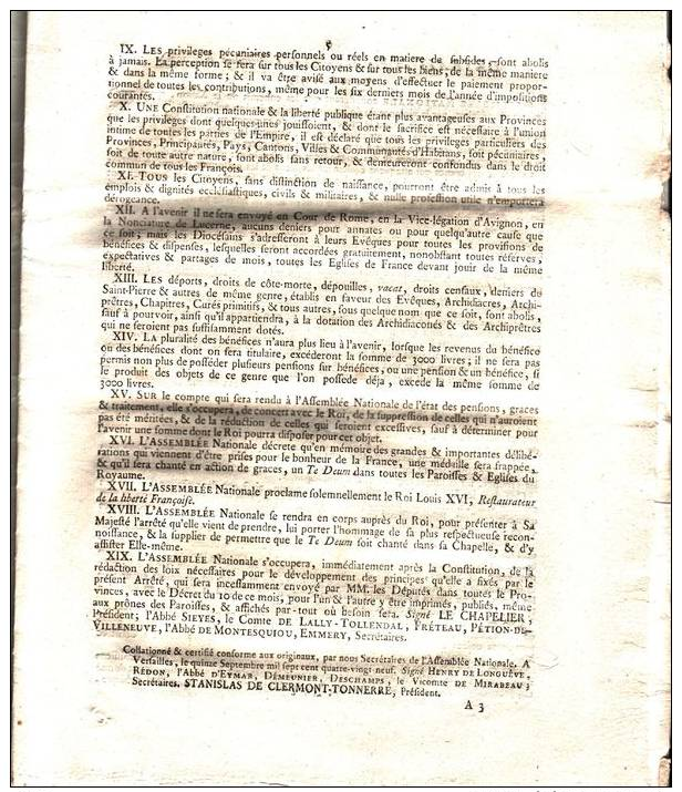 Lettres Patentes Du Roi 17 Novembre 1789 Déclaration Des Droits De L´homme Et Du Citoyen - Historische Dokumente