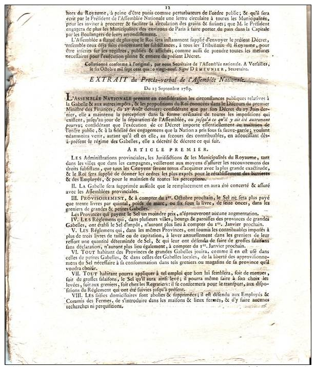 Lettres patentes du Roi 17 novembre 1789 Déclaration des droits de l´homme et du citoyen