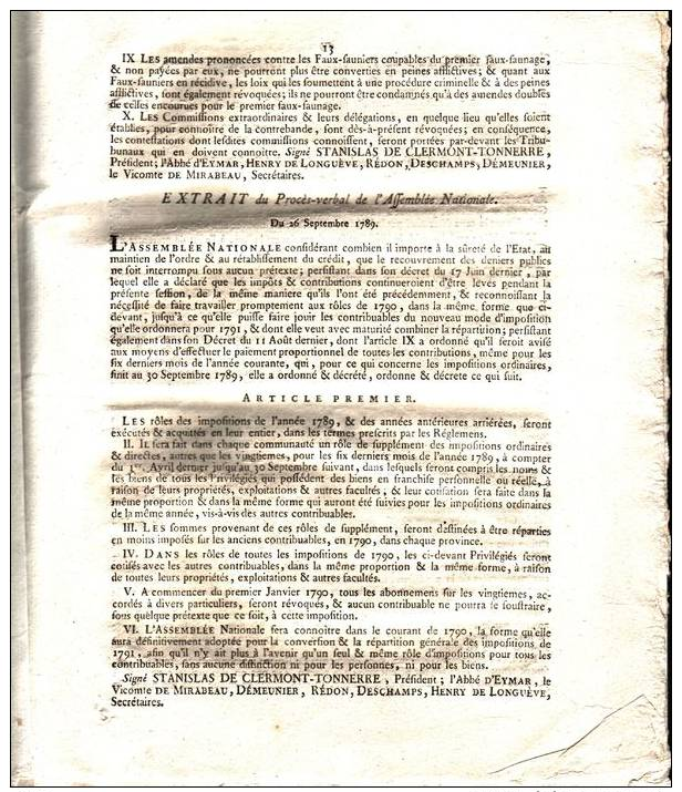 Lettres patentes du Roi 17 novembre 1789 Déclaration des droits de l´homme et du citoyen